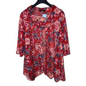 Yushi Tunic Top Womens 1X Art to Wear Blouse Embroidery Mesh Paisley Exotic Cool